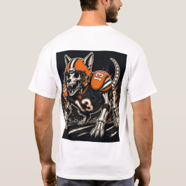 Camiseta Arte Cômica de Cão de Futebol Esqueleto