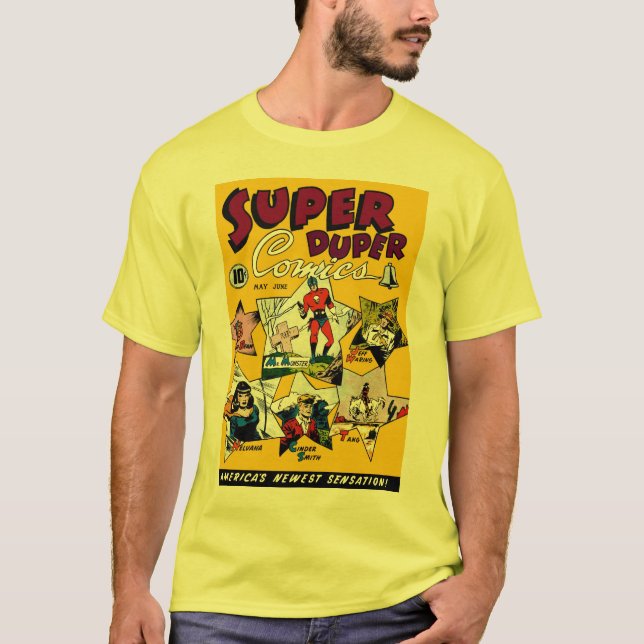 Camiseta Arte cómica dos desenhos animados do super-herói (Frente)
