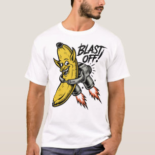 Camiseta Arte Cômica Retro de Banana Voadora com Jato de Fo