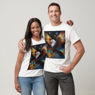 Camiseta Arte Cósmica Colorida Da Águia Voadora,