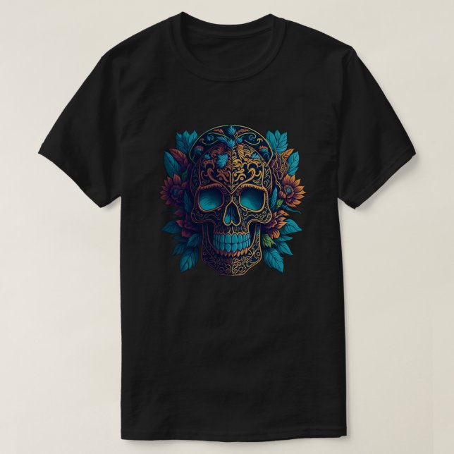 Camiseta Arte Crônica do Açúcar - Pele Flor Preta e Dourada (Frente do Design)