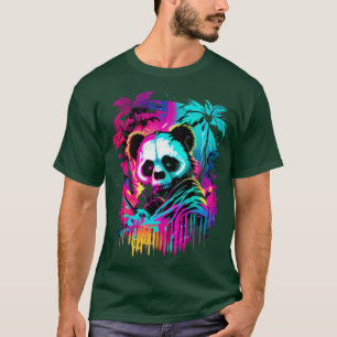 Camiseta Arte Cyberpunk Gráfico de Panda Rare Panda Synthwa