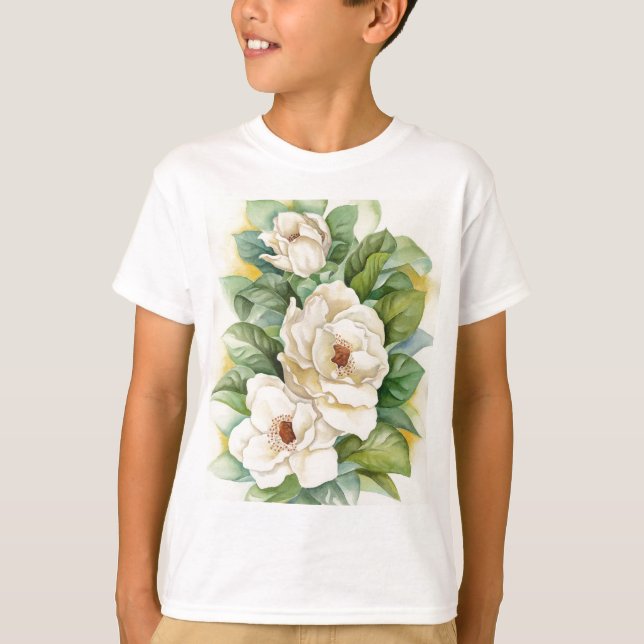 Camiseta Arte da aguarela da flor da magnólia - multi (Frente)