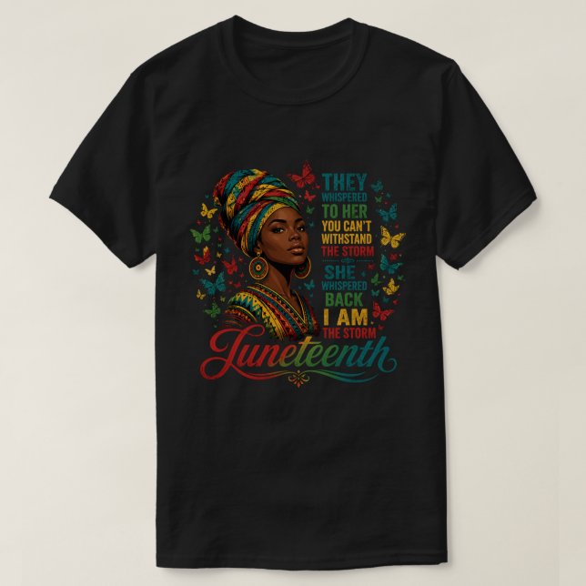 Camiseta Arte da Borboleta Rainha da Tempestade do Juneteen (Frente do Design)