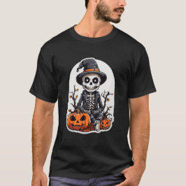 Camiseta Arte da Bruxa de Pumpkin Skeleton