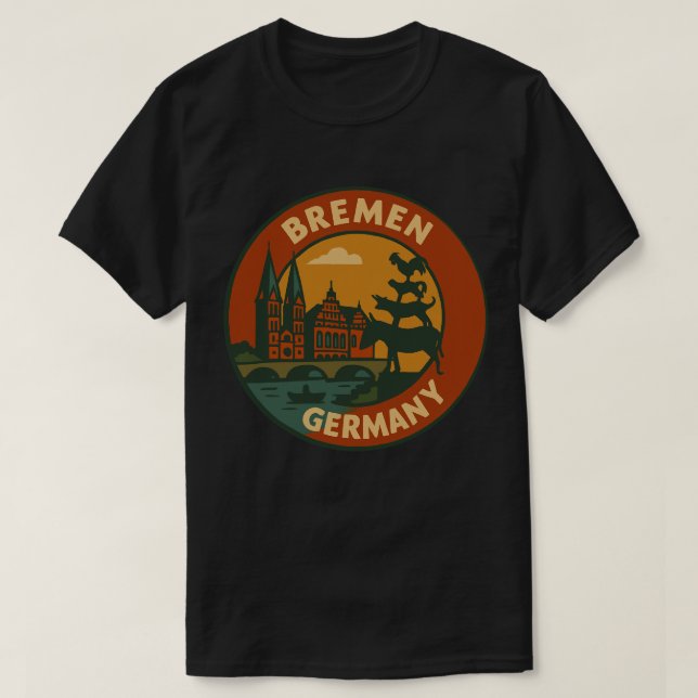Camiseta Arte da Cidade de Bremen Alemanha (Frente do Design)