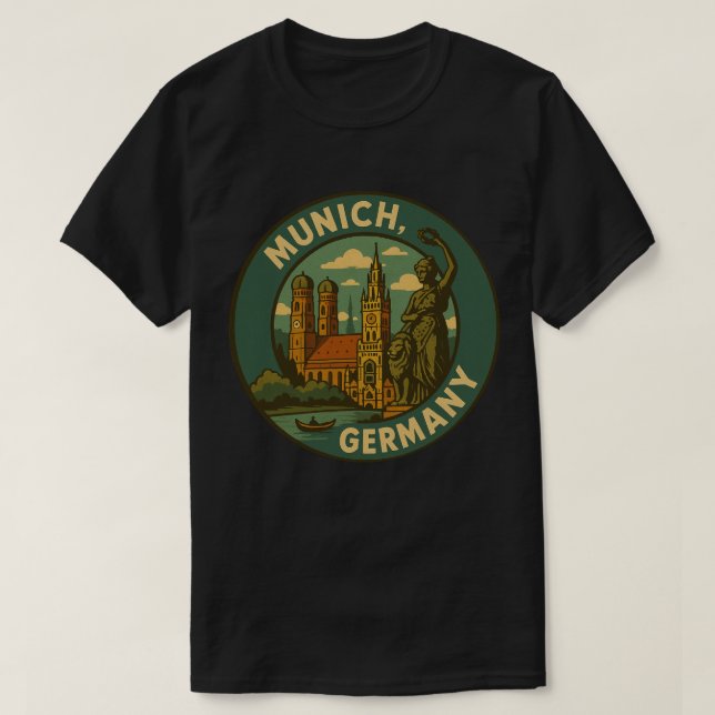 Camiseta Arte da Cidade de Munique Alemanha (Frente do Design)