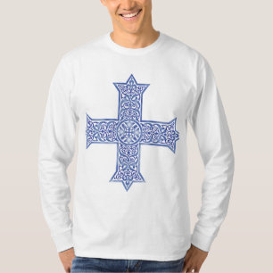 Camiseta Arte da Cruz Copta Azul Lapis Premium