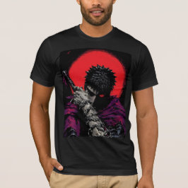 Camiseta Arte da Espada da Lua Vermelha do Guerreiro Anime 