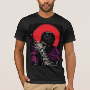 Camiseta Arte da Espada da Lua Vermelha do Guerreiro Anime