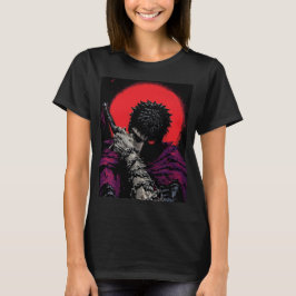 Camiseta Arte da Espada da Lua Vermelha do Guerreiro Anime 
