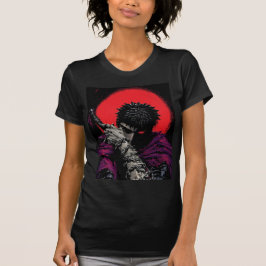 Camiseta Arte da Espada da Lua Vermelha do Guerreiro Anime