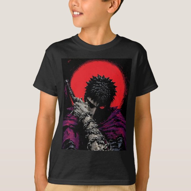 Camiseta Arte da Espada da Lua Vermelha do Guerreiro do Ani (Frente)