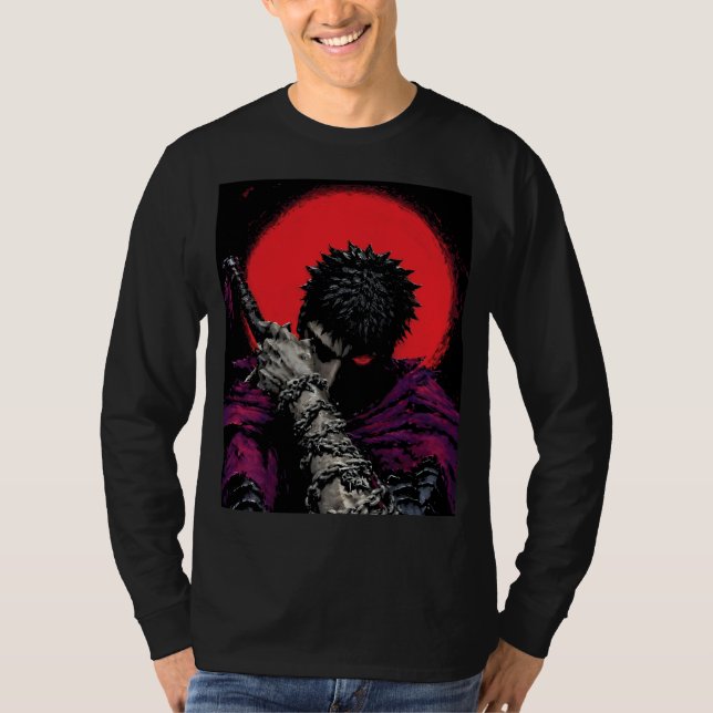 Camiseta Arte da Espada da Lua Vermelha do Guerreiro do Ani (Frente)