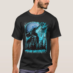 Camiseta Arte da Floresta de Pinheiros da Lua do Lobo Uivan