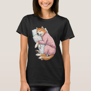 Camiseta Arte da Hora de Dormir do Cachorro Akita Fofo Dorm