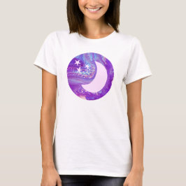Camiseta Arte da Lua e Estrelas do Círculo Inverso Pastel