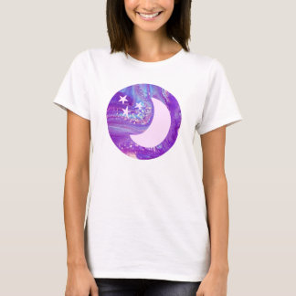 Camiseta Arte da Lua e Estrelas do Círculo Inverso Pastel