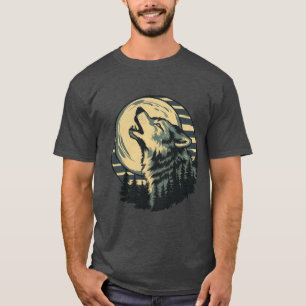 Camiseta Arte da Lua Uivante Turquesa do Lobo
