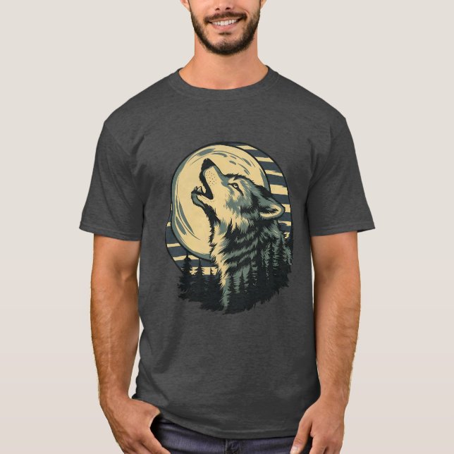 Camiseta Arte da Lua Uivante Turquesa do Lobo (Frente)
