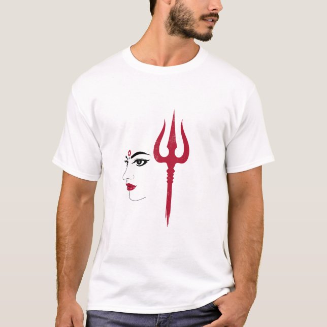 Camiseta Arte da mitologia indiana - Devi Durga Face e Tris (Frente)