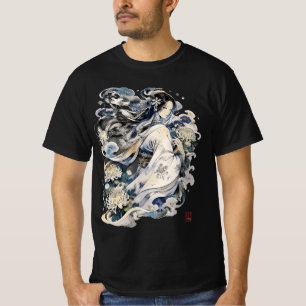 Camiseta Arte da Mulher da Neve Japonesa Yokai de Inverno