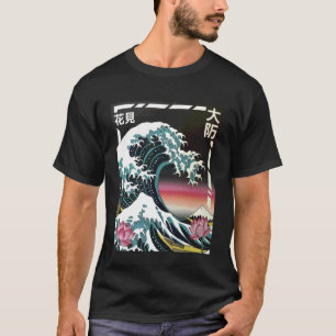 Camiseta Arte da Onda Japonesa Hanami Lótus Pôr do Sol Mont