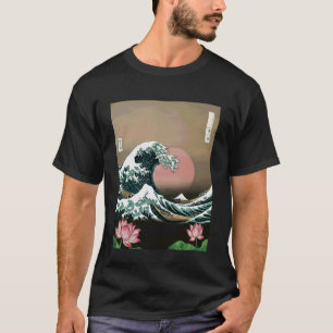 Camiseta Arte da Onda Japonesa Hanami Lótus Pôr do Sol Mont