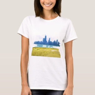 Camiseta Arte da Paisagem Urbana de Chicago com Aerógrafo