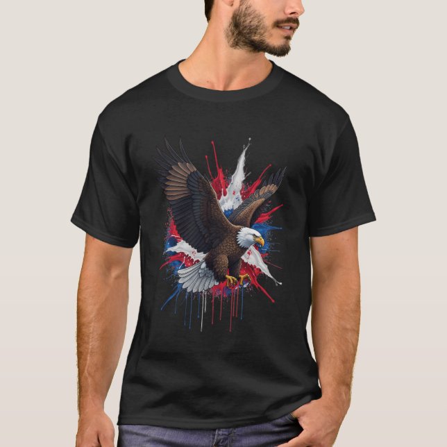 Camiseta Arte da Rua Eagle Patriótica - Abertura Azul Branc (Frente)