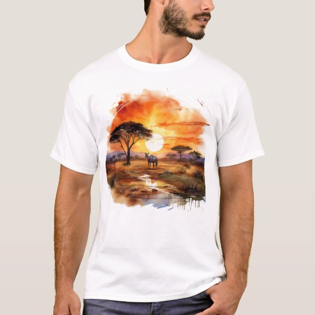 Camiseta Arte da Vida Selvagem de Zebra Sunset Africano - T (Frente)