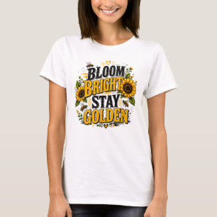 Camiseta Arte de Abelha Mel e Girassol Dourado que Floresce
