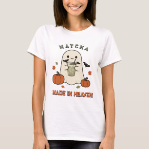 Camiseta Arte de Abóbora de Halloween de Matcha de Fantasma