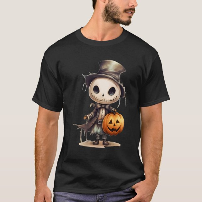 Camiseta Arte de Abóbora do Esqueleto de Halloween - Autumn (Frente)
