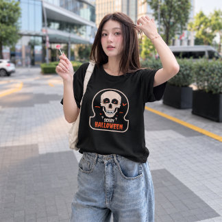 Camiseta Arte de Adesivo de Caveira de Vampiro Assustador
