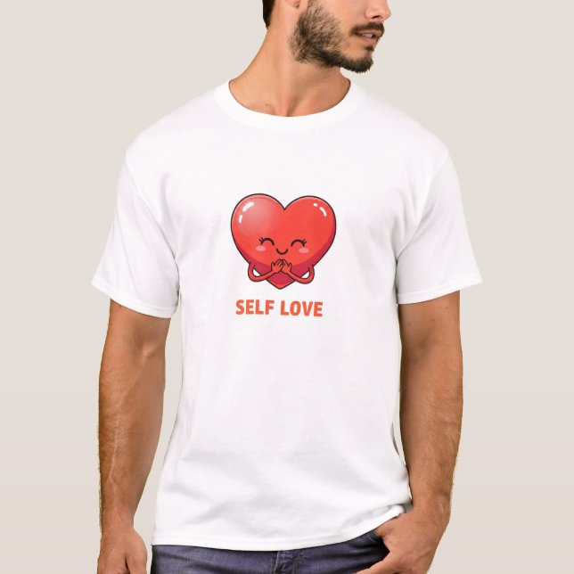 Camiseta Arte de Amor Próprio com Coração Fofo Design (Frente)