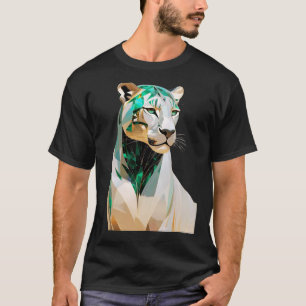 Camiseta Arte de Animal Geométrico de Luxo Emerald Lioness