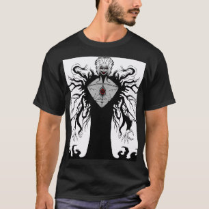Camiseta Arte de Anime Fantasia Sombria de Corvo e Demônio
