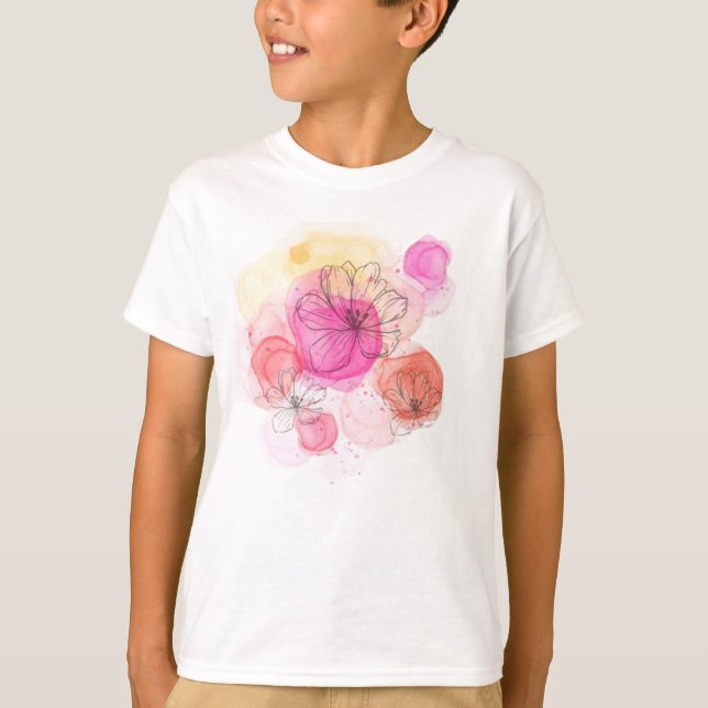 Camiseta Arte De Aquarela Com Flor (Frente)