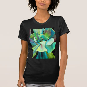 Camiseta Arte de aquarela de água azul e verde suculenta do