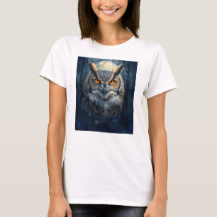 Camiseta Arte de Aquarela de Coruja Mística Coruja da Lua