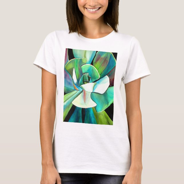 Camiseta Arte de aquarela do deserto azul e verde (Frente)