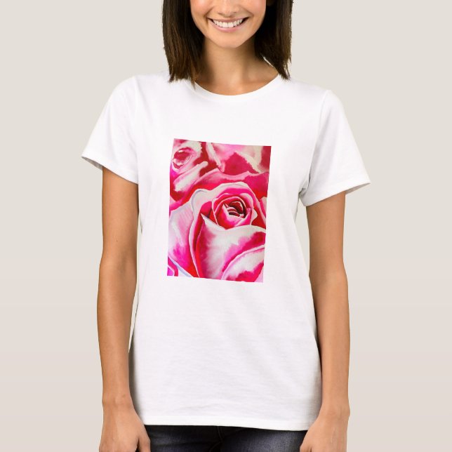 Camiseta Arte de aquarela rosa-rosas (Frente)