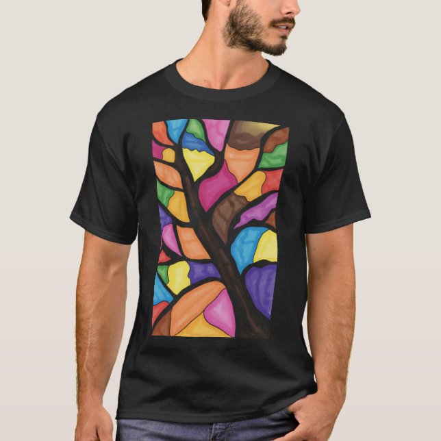 Camiseta Arte de árvore em vitral  (Frente)