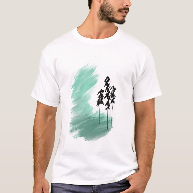 Camiseta arte de árvore verde escandinava simples menta mod (Frente)