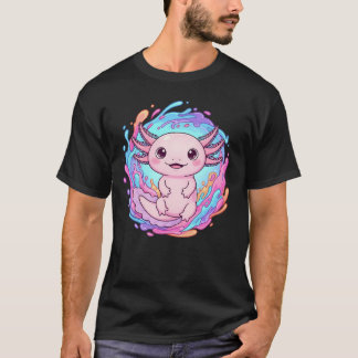 Camiseta Arte de Axolote Kawaii Fofo com Água