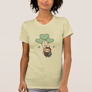 Camiseta Arte de Balão em Coração de Joaninha Kawaii Fofa
