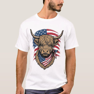 Camiseta Arte de Bandeira de Gravura Vintage Vaca Highland