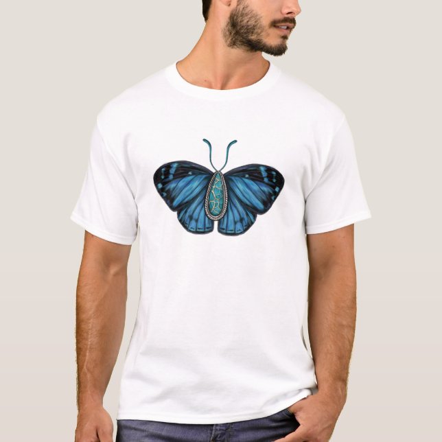 Camiseta Arte de Borboleta Comum em Turquesa de Dezembro (Frente)
