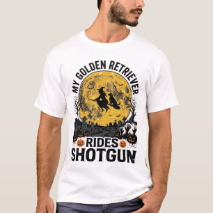 Camiseta Arte de Bruxa de Halloween do Golden Retriever and